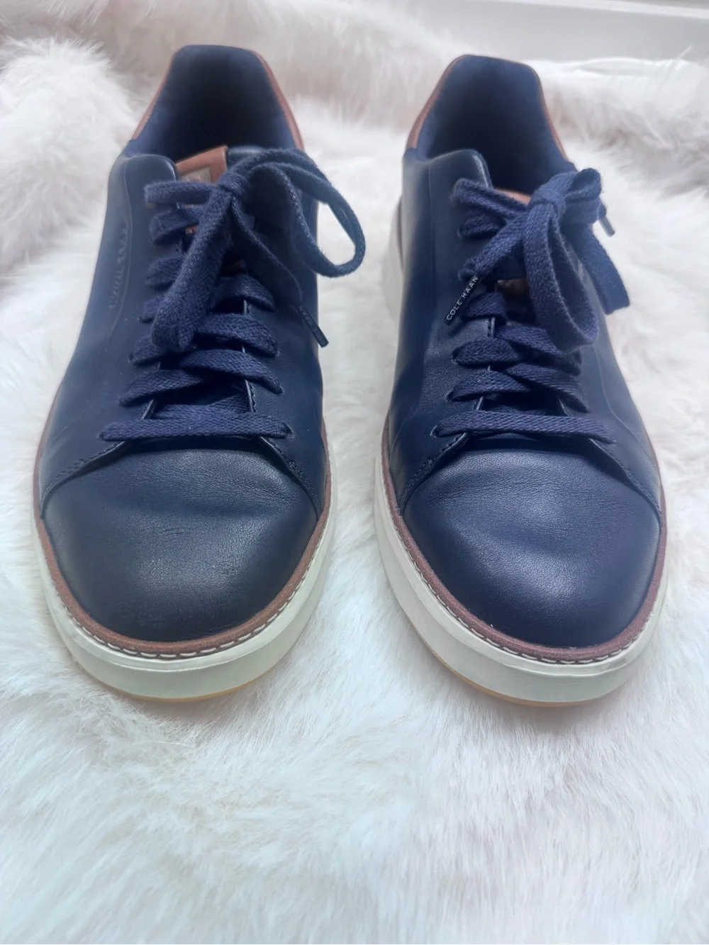 Dr. Scholl's Men's Navy Leather Sneakers with Brown Accents